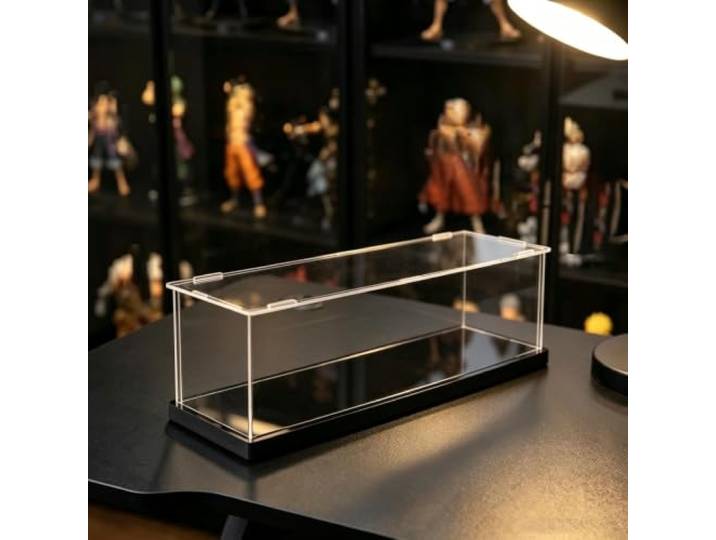 UrbanUp Acryl Vitrine Rechteckige Transparente Acryl‑Box Tischdekoration Vitrine für Sammlerstücke / Miniaturen / Modelle, Robuste Stehende Staubdichte Aufbewahrung mit Schwarzem