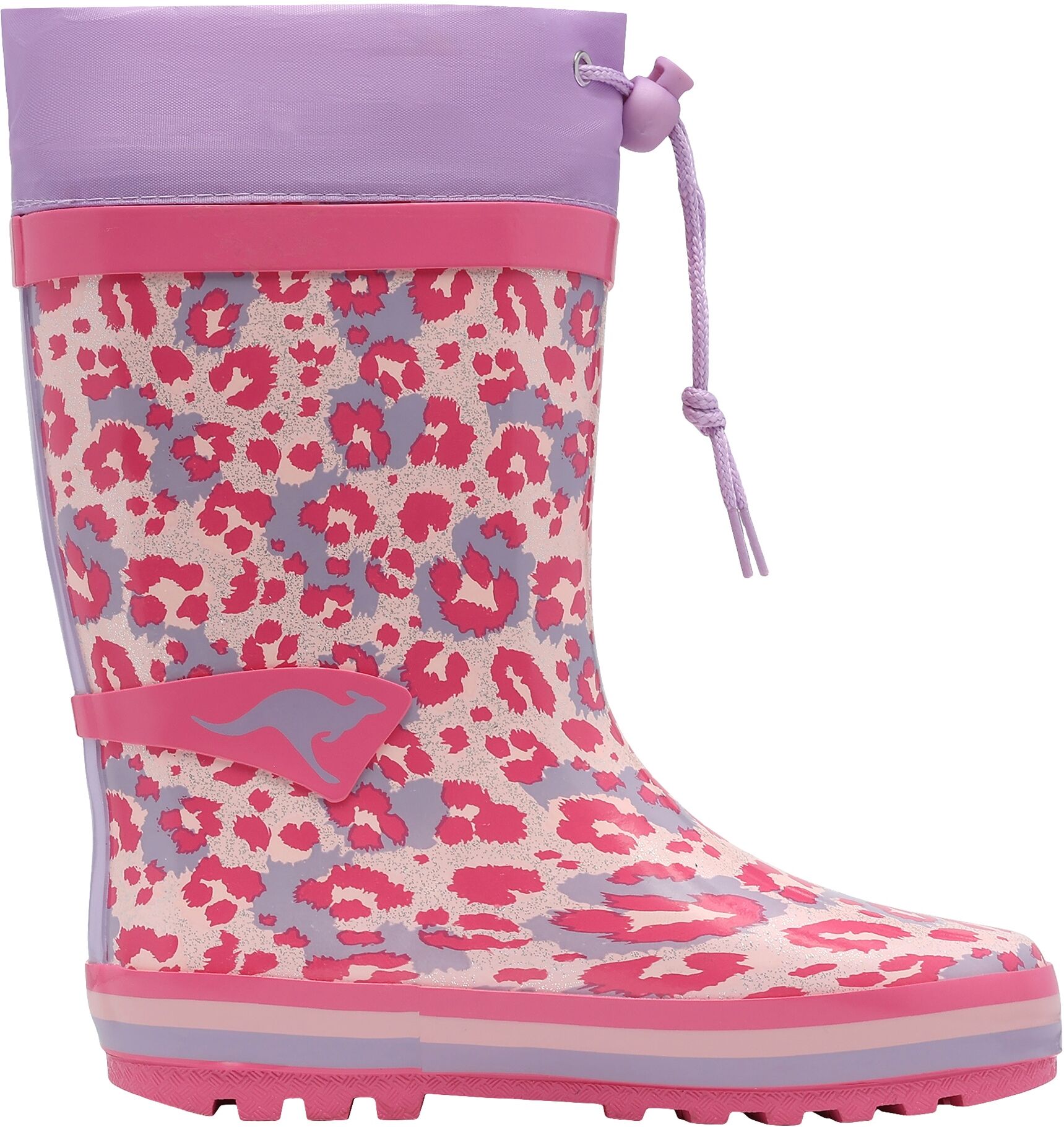 Gummistiefel KANGAROOS "K-Rain Jump", Mädchen, Gr. 26, wärmend, grape, flower fusion, Gummi, Schuhe Gummistiefel, Wasserdicht, Warmfutter grape, flower fusion 26, wärmend