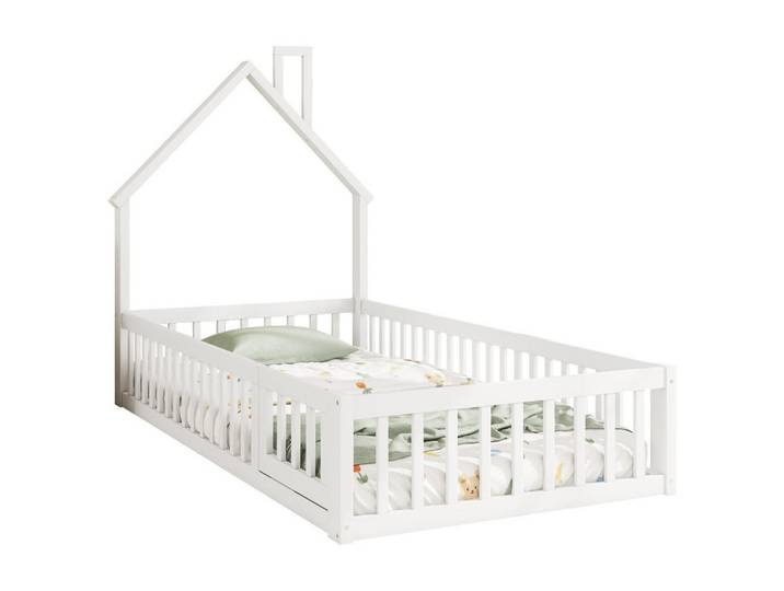 Komhtom Hausebett 90 x 200 cm mit Lattenrost in Weiß, Holz, Mode, Rechteckig, 90x200 cm, Babymöbel & Kindermöbel, Kinderzimmer & Jugendzimmer, Kinderbetten, Spielbetten