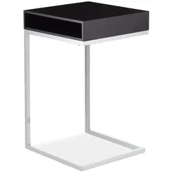 Relaxdays Beistelltisch, C-Form, HBT: 63x37x38 cm, Sofatisch zum Unterschieben, MDF & Metall, Ablagefach, schwarz/silber