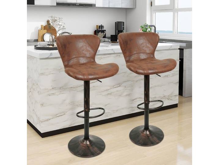 Tabouret de bar scandinave-avec dossier-Chaise pivotante-Cuir PU-Réglable en hauteur-Brun-XJING