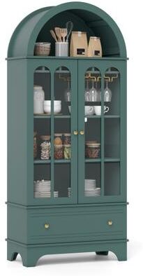 Costway 71.5 Inch Arched Cabinet 5-Tier with Tempered Glass Doors and Wine Rack-Green