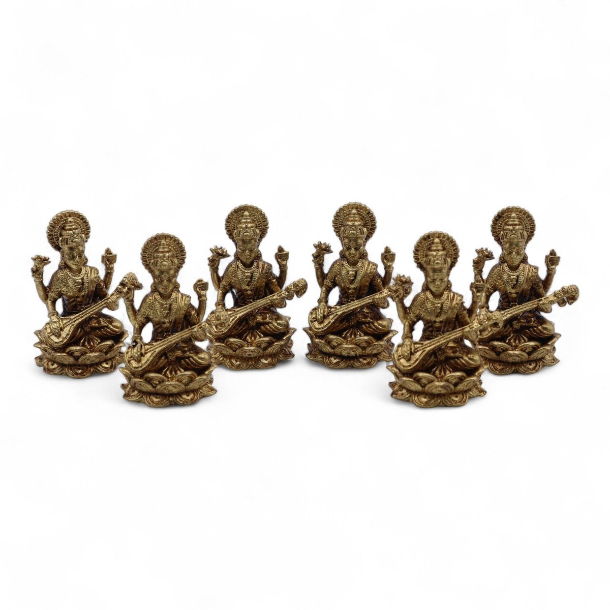 Ancient Wisdom Decoratief beeldje Messing miniatuur godin Sarswati 34 mm
