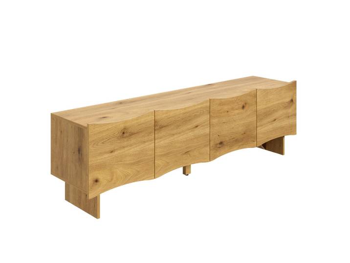 ComfortXL Lowboard De-40224 mit Wellenmuster und Kabeldurchführungen Holzfarbe, Naturfarben, 155x47x36 cm, Wohnzimmer, TV Möbel, Lowboards, Lowboards stehend