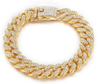 Inspired Living Rhinestone Dog Collar With Stainless Steel Dog Chain Style gold 40cm