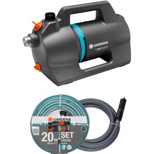 Gardena Gartenpumpe 5200 Silent Set, 09085-20, 600 W, 5300 l/h Fördermenge, inkl. Garten- & Saugschlauch
