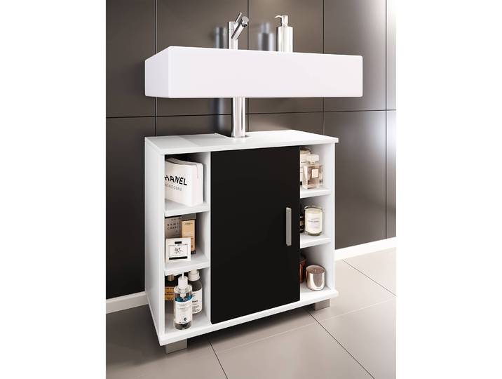 Meuble sous lavabo Zalo I 60 x 58 x 30cm Blanc/Noir/Noir/Blanc