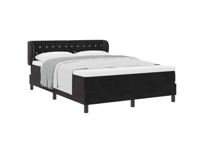 KTHLBRH Boxspringbett mit Kopfteil schwarz 160 x 200 cm Samt Holzgestell, Samtbezug, verstellbares Kopfteil, inklusive Matratze und Topper, Beine: