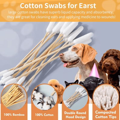 Inspire Picks Professional Pet Ear Cleaning Cotton Swabs Double Sided Bamboo Swabs For Dogs & Cats 15cm Double Pet 1000pcs