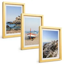 BILDER SET 3er Set - 20x30 cm Goldrahmen - Ansichten von Griechenland mit einem Boot und Häusern