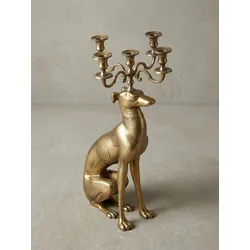 Dekofigur Kerzenhalter Windhund Aluminium Gold 69 cm mit 5 Armen