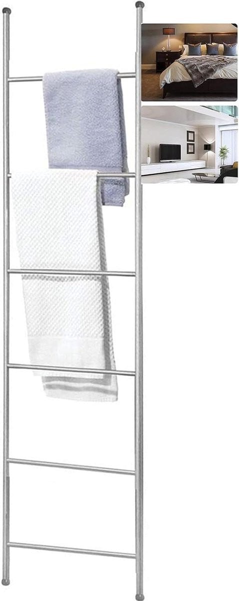 Vrijstaand metalen handdoekenrek ladder in wit voor badkamer, slaapkamer of woonkamer - Breedte: 40 cm, Hoogte: 170 cm
