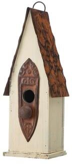 "Glitzhome 13""H Retro Wooden Distressed Garden Birdhouse - 4.5""L x 4.25""W x 13.25""H"