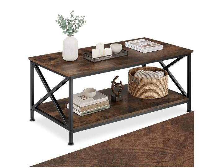 Couchtisch Pittsburgh 100x55x45,5cm - Industrial Holz dunkel, rustikal