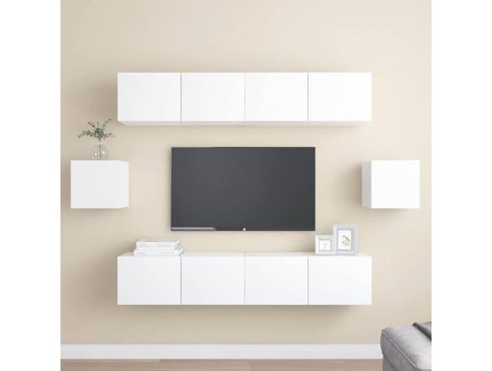 HEFZGDB 6-TLG. TV-Schrank-Set Weiß Holzwerkstoff mit Wandmontage und viel Stauraum für Organisation