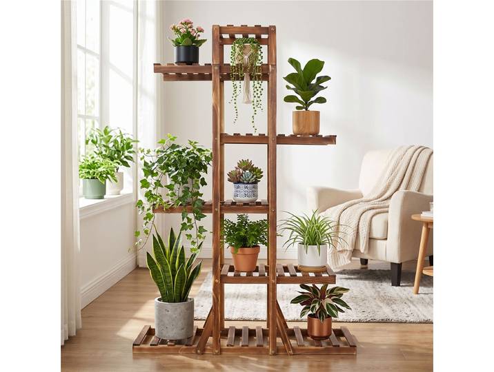 Étagère à plantes en bois, support à fleurs en forme d'échelle, support vertical pour plantes à 6 niveaux, support à plantes multifonctionnel, support pour pots de fleurs, étagère à fleurs en forme