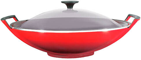 Le Creuset Cerise Cast Iron Wok & Glass Lid