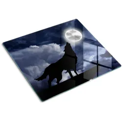 GLASPLATTE 60x52 cm Wolf Heute ist Vollmond