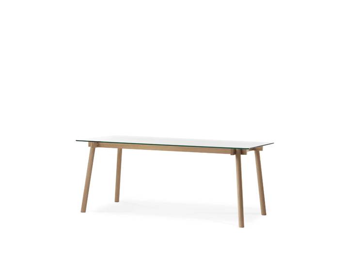 A2 Table à manger Corners chêne huilé blanc, verre