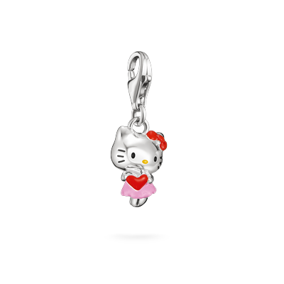 Charm-Einhänger THOMAS SABO "THOMAS SABO  Hello Kitty Charm mit Herz - Original", pink (silberfarben, schwarz, rot, gelb, pink), Charms, Damen, Metall, Emaille