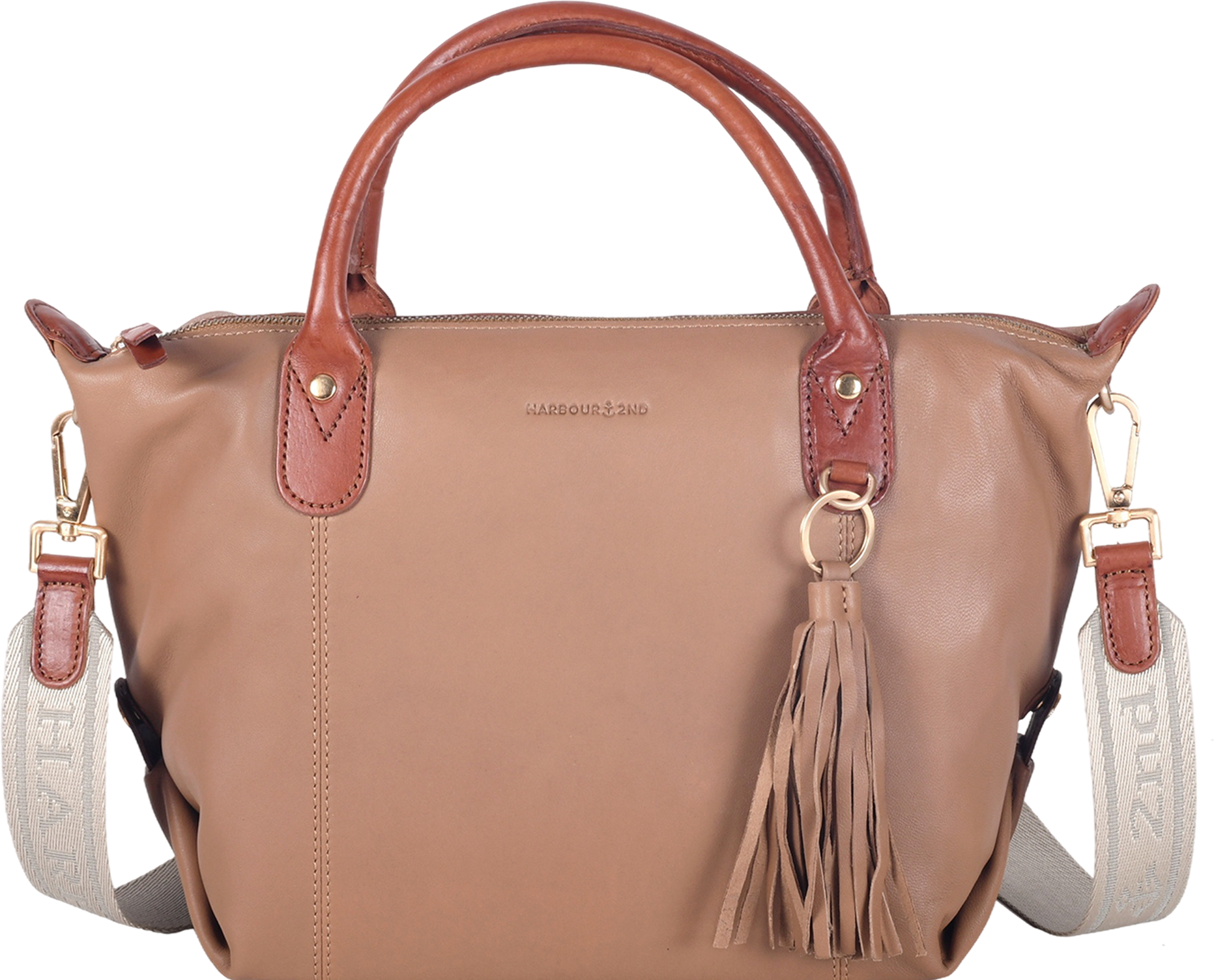 Handtasche HARBOUR 2ND, Damen, Gr. B/H/T: 35cm x 22cm x 18cm, hazelnut, Lammleder, Taschen Handtasche, Damen Henkeltasche, Umhängetasche mit dekorativem Anhänger hazelnut B/H/T: 35cm x 22cm x 18cm