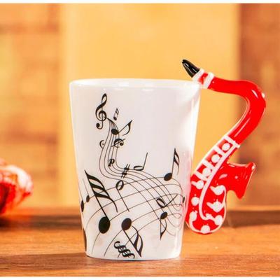 KitchenCuration Novelty Guitar Ceramic Mug Perfect Gift For Musicians   Ceramic Guitar Cup With Musical Notes Red Saxophone