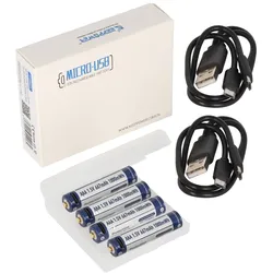 4 Stück Keeppower AAA 1,5V 1000mWh Lithium Ionen Akku, Micro, AAA, LR03, mit USB-Ladebuchse, wiederaufladbar über micro USB