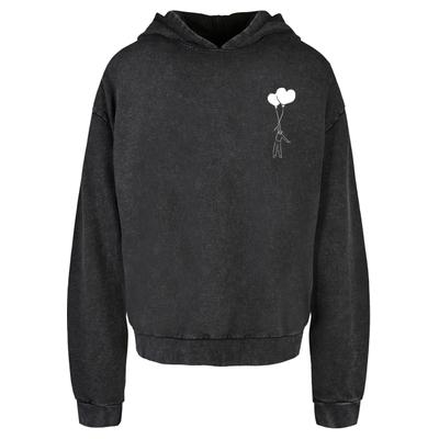 Kapuzenpullover MERCHCODE "Merchcode Love In The Air Acid Washed Oversize Hoody", Herren, Gr. XS, schwarz, 100% Baumwolle, mehrfarbig, oversize, ohne Ausschnitt, Pullover Kapuzenpullover