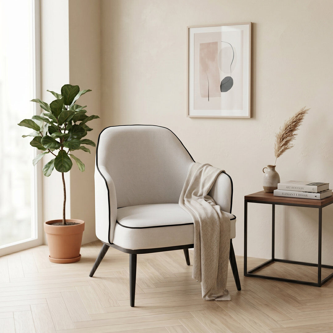 Canora Grey Karoll Linen-style Woven Fabric Occasional Chair Cream 82cm H X 72cm W X 76cm D