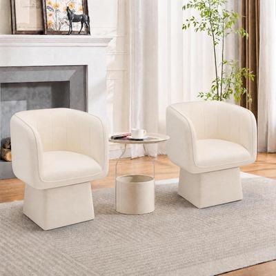 Garvee 360° Swivel Velvet Accent Chair, Modern Barrel Lounge Armchair