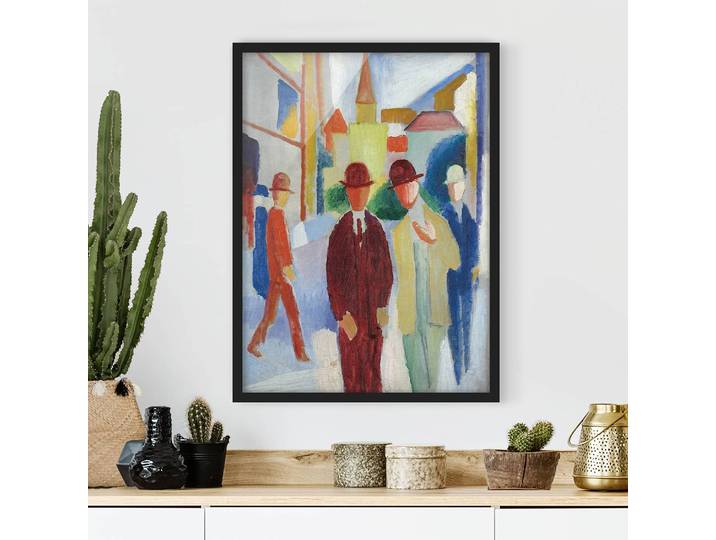 Bild Helle Straße mit Leuten Papier Rahmen: Echtholz, furniert: Kiefer Multicolor 50 x 70cm