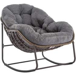 MODFU Schaukelstuhl aus Stahl und synthetischem Rattan, grau, 111x94,5x80 cm, handgeflochten