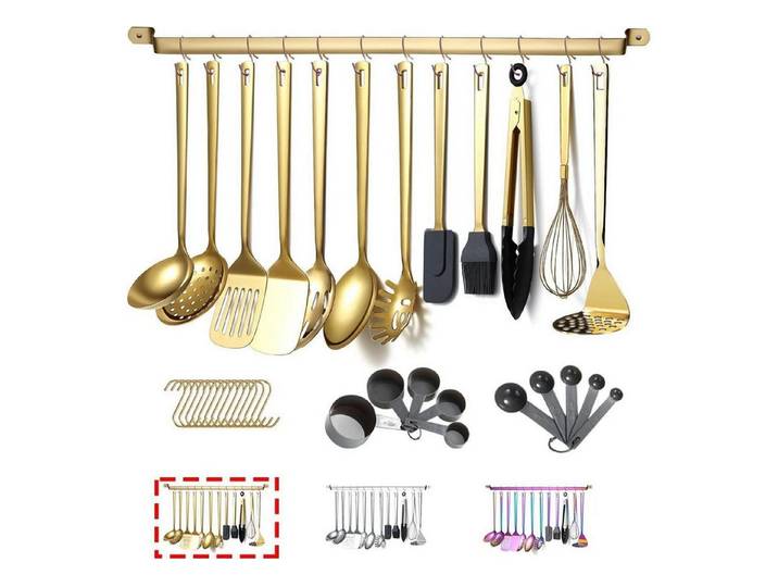 LuxusKollektion Kochbesteck-Set Küchenutensilien Set 37-teilig Gold Edelstahl