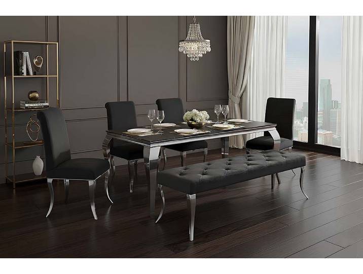 riess-ambiente Sitzbank MODERN BAROCK DELUXE 170cm schwarz/silber- Samt, Edelstahl, gepolstert (Einzelartikel, 1-St), Polsterbank mit Zierknöpfen - ideal für glamouröse Essbereiche & Flure