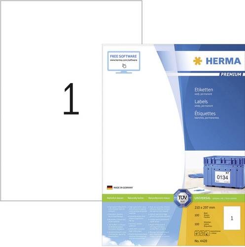 Herma 4428 Universal-Etiketten 210 x 297mm Papier Weiß 100 St. Permanent haftend Tintenstrahldrucker, Laserdrucker
