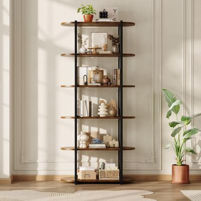 Garvee 6 Tier Industrial Bookshelf, 71 Inch Tall Narrow Bookcase with Iron Frames, Compact Open Display Shelving Unit
