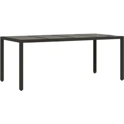 vidaXL Gartentisch mit Glasplatte Schwarz 190x90x75 cm Poly Rattan