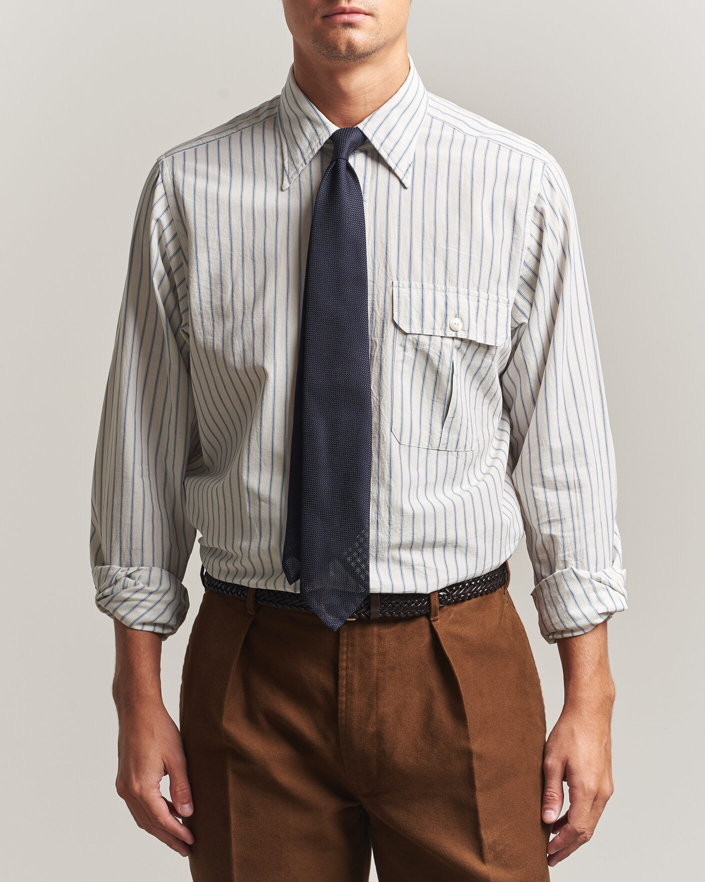 Drake's One Pocket Halo Stripe Shirt White men S Hvid