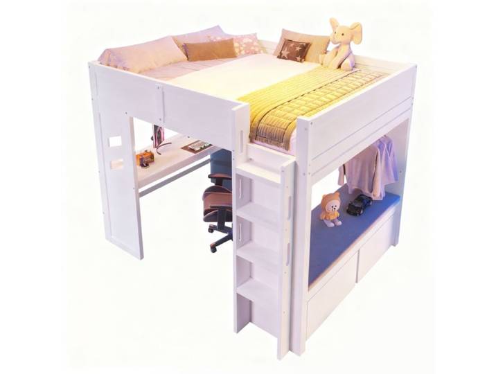 Lit Mezzanine 90x200 cm avec Bureau et Tiroir de Rangement - Lit Combiné enfant Sans Matelas Blanc