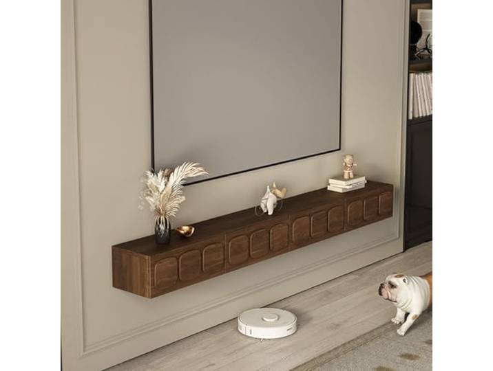 Vollständig montierter minimalistischer schwebender TV-Ständer Modern Wandmontiertes Entertainment-Center mit Schubladen hängend