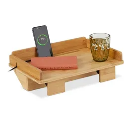 Relaxdays Bambus Bettablage mit Tablethalter Hellbraun