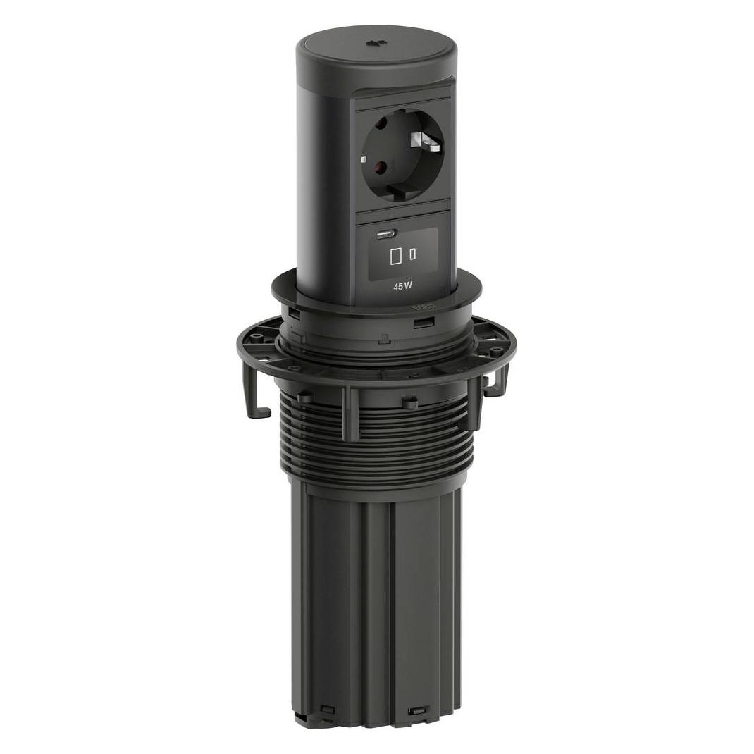 Bachmann ELEVATOR 2 versenkbare Steckdose 2-fach, 1x CEE7/3, 1x USB-C, Wireless... (2x, CEE 7/3, 2 m) (BM0020509)