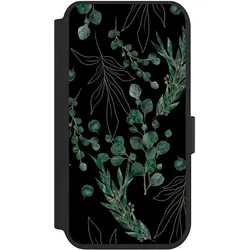 Nivocase Klapphülle für Apple iPhone 14 Pro Handyhülle aus Kunst Leder NIVOflip schwarz Blätter Natur (Apple iPhone 14 Pro), Smartphone Hülle, Schwarz