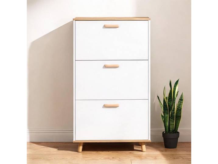 Meuble à chaussures basculant 3 compartiments scandinave 70x23 5x122 cm blanc