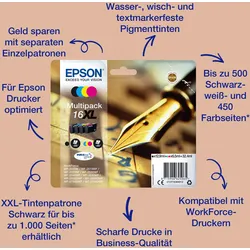 originale Druckerpatronen Schwarz 21,6 ml 1000 Seiten 16XXL C13T16814012 