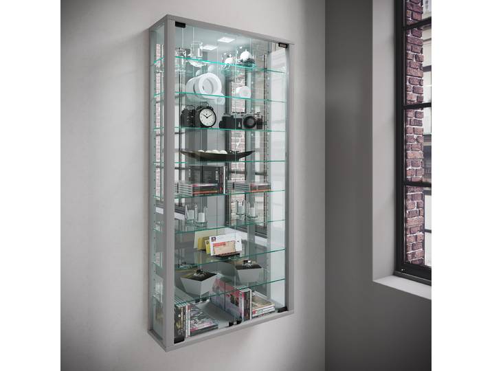 Vitrine suspendue Vitrosa - 59 cm 114cm Avec éclairage Argenté/Argenté