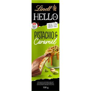 Lindt Tafelschokolade HELLO Pistachio & Caramel, mit gesalzene Karamell-Füllung & Pistazienstückchen, 100 g