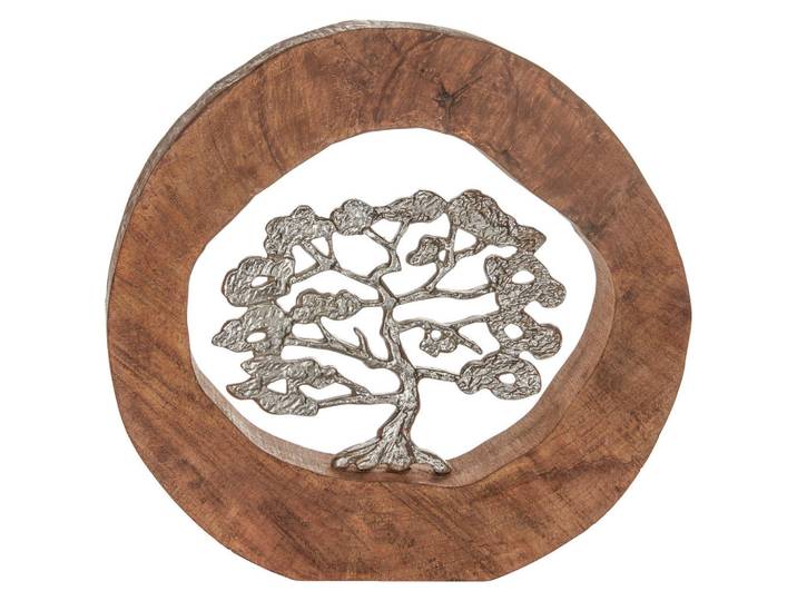 Ambia Home Dekobaum, Naturfarben, Silberfarben, Holz, Metall, Mangoholz, massiv, 34.5x36x6 cm, zum Stellen, Dekoration, Dekofiguren & Skulpturen, Dekoobjekte