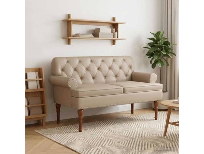 NLQMSU Love Seat Sofa Cappuccino 120x65x77cm Gepolsterte Knöpfe, Polyester-Samt, leichter Schaumstoff, Gummiholzbeine, Rahmen aus Holz, Schlafzimmer