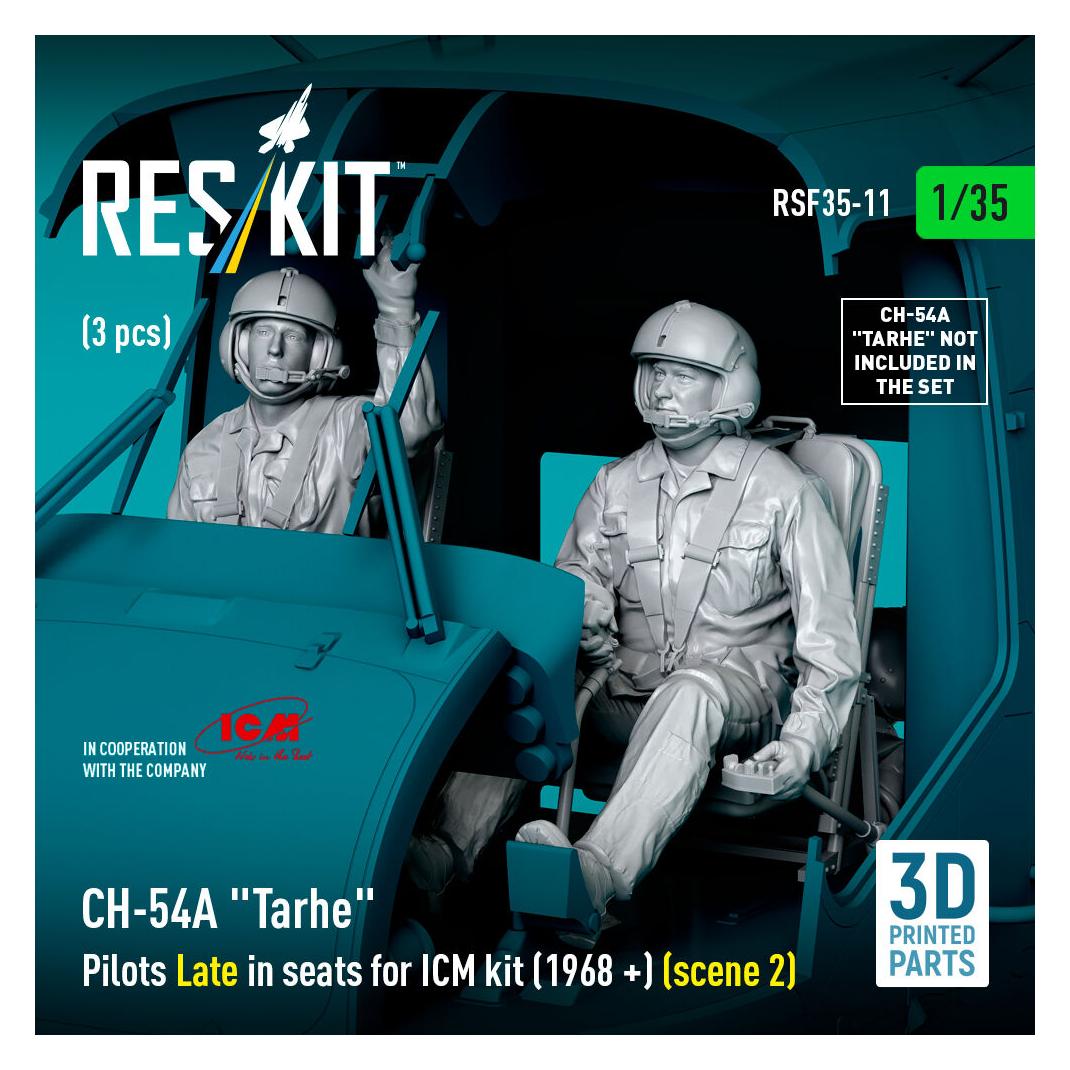 ResKit CH-54A Tarhe Pilots Late in seats for ICM kit (1968 +) (scene 2) (3 pcs) (3D Printed) (RSF35-0011)